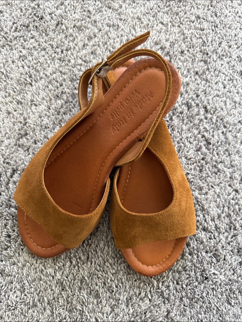 Vera Pelle Camel/Tan Suede Slingback Sandals